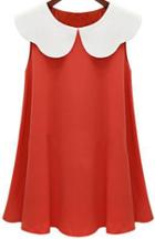 Romwe Contrast Collar Ruffle Loose Red Dress