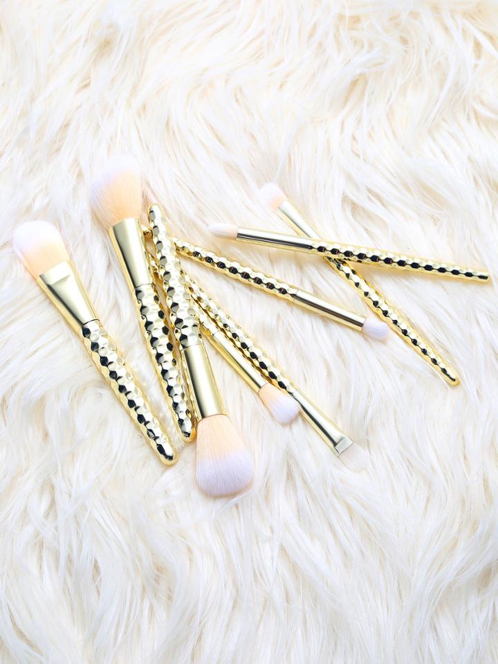 Romwe Gold Hexagon Wrap Makeup Brush Set 8pcs