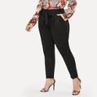 Romwe Plus Solid Self-tie Waist Pants
