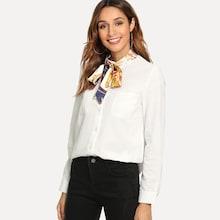 Romwe Tie Neck Single Breasted Blouse