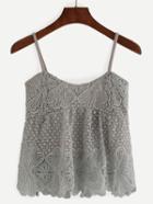 Romwe Grey Crochet Hollow Out Cami Top