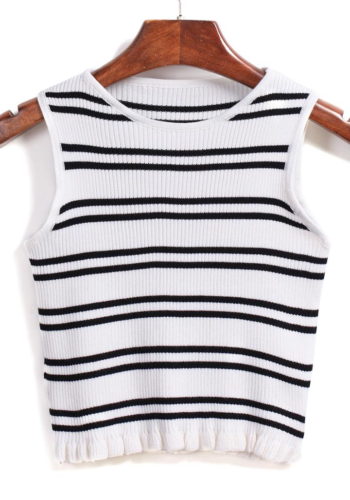 Romwe Striped Peplum Hem Slim Vest