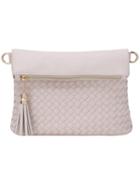 Romwe Braided Tasselled Top Zip Off-white Envelope Clutch