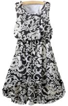 Romwe Flower Print High Low Chiffon Black Dress