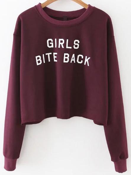 Romwe Burgundy Letter Print Sweatshirt