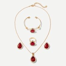Romwe Gemstone Necklace & Earrings & Bracelet & Ring Set