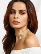 Romwe Light Brown Hollow Out Butterfly Rhinestone Lace Choker Necklace