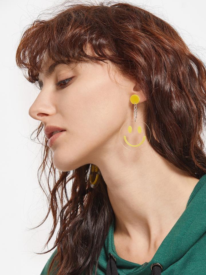Romwe Smiling Face Print Acrylic Round Drop Earrings