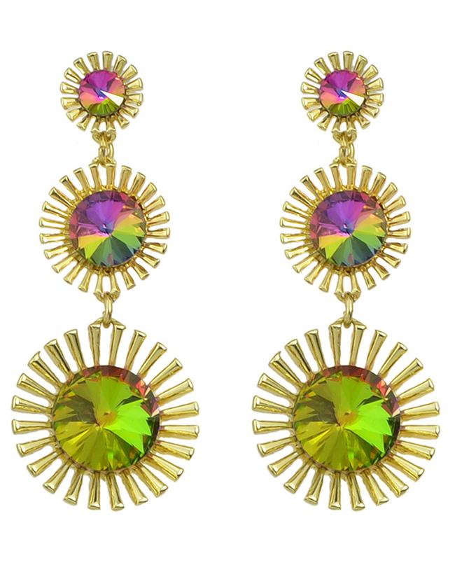 Romwe Round Rhinestone Long Drop Earrings