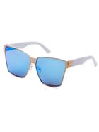 Romwe Metal Geometric Frame Blue Lens Sunglasses