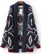 Romwe Multicolor Geometric Pattern Shawl Collar Sweater Coat