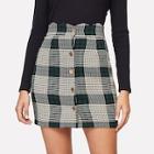 Romwe Scallop Waist Button Up Plaid Skirt