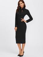 Romwe V Cut Bow Tied Neck Form Fitting Dress