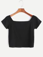 Romwe Black Square Neck Crop T-shirt