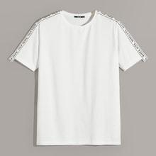 Romwe Guys Letter Tape Sleeve Tee