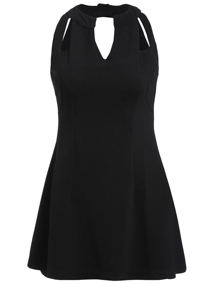 Romwe Cut Out A-line Black Dress