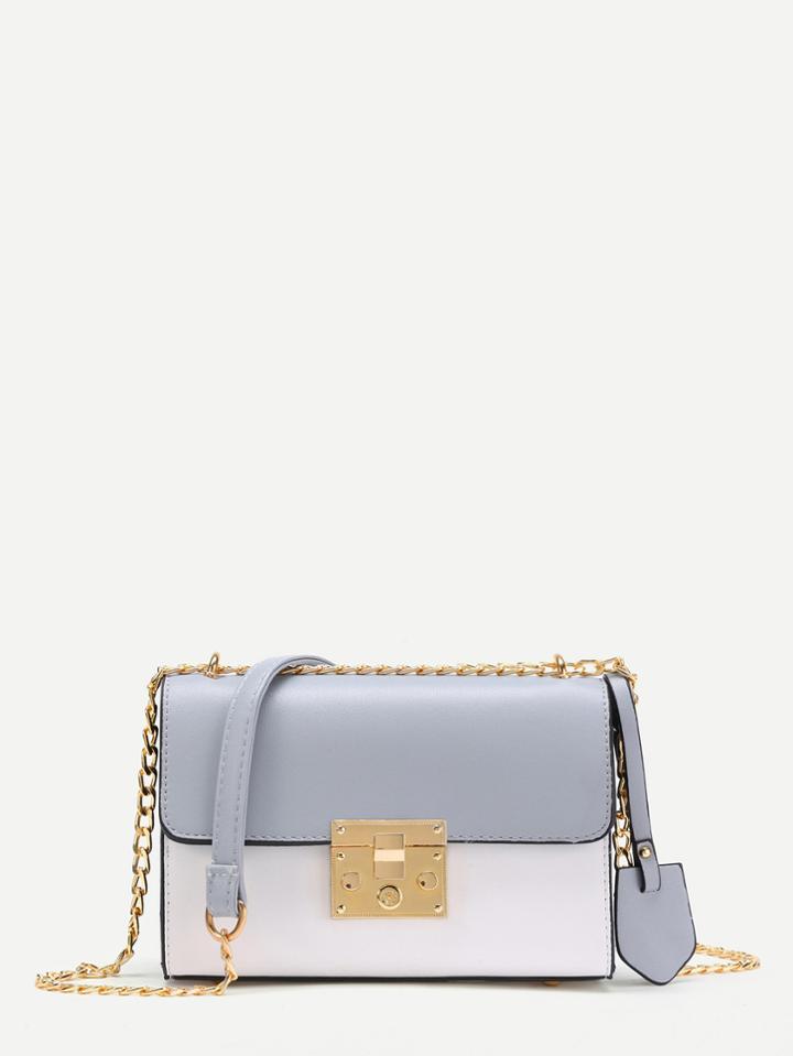 Romwe Color Block Flap Pu Shoulder Chain Bag