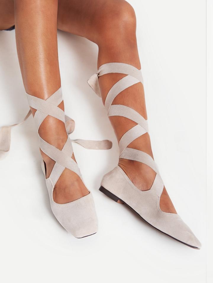 Romwe Square Toe Tie Leg Flats