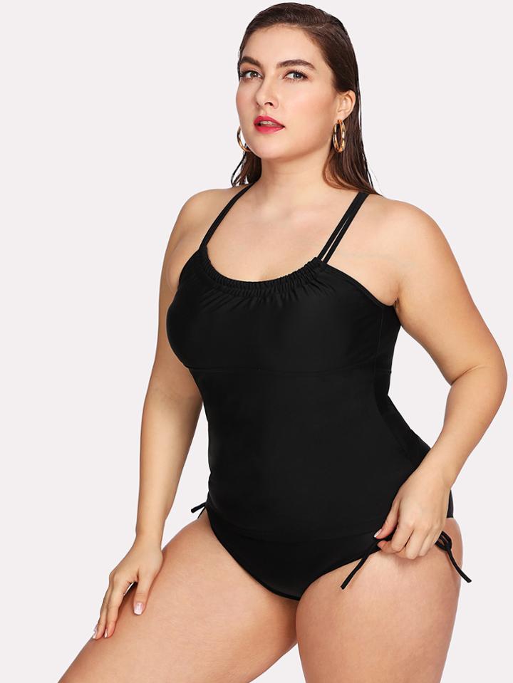 Romwe Tie Side Tankini Set