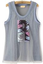 Romwe Letter Print Mesh Tank Top