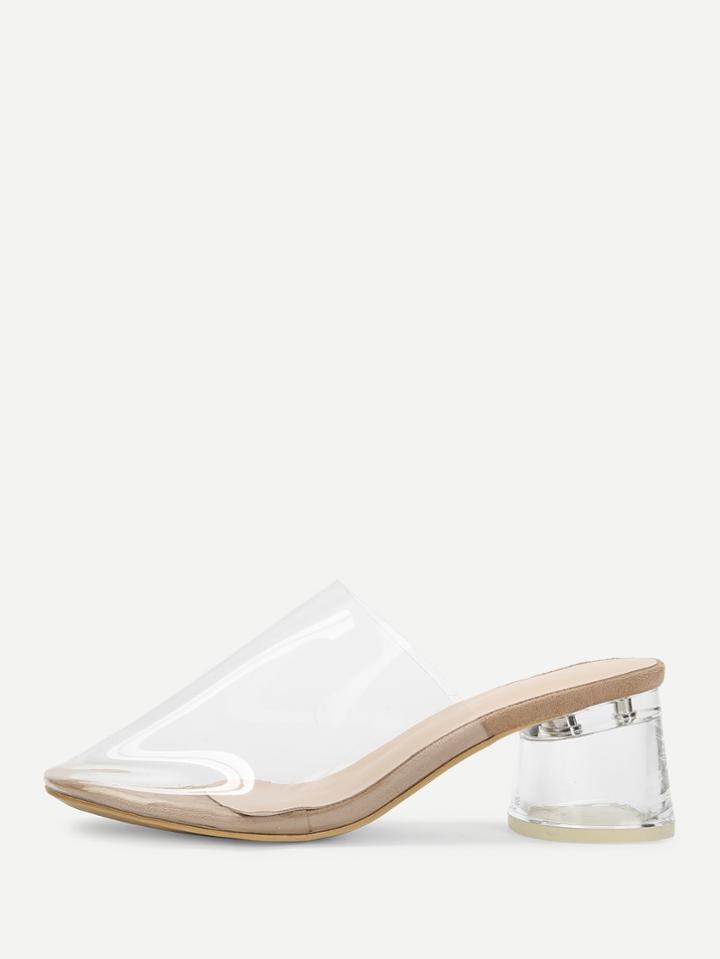 Romwe Transparent Pvc Block Heeled Mules
