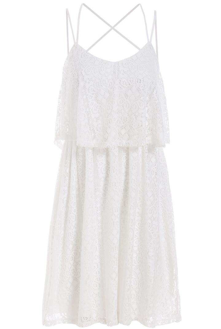 Romwe Spaghetti Strap Lace Pleated Dress