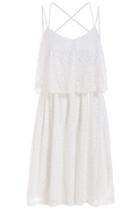 Romwe Spaghetti Strap Lace Pleated Dress