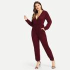 Romwe Plus Deep V-neck Solid Jumpsuit