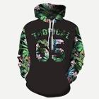 Romwe Men Plant And Letter Print Hooded Sweatshirt