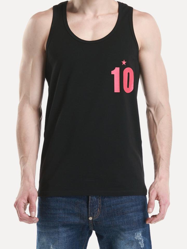 Romwe Men Varsity Print Tank Top