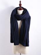 Romwe Navy Ribbed Chunky Knit Textured Scarf