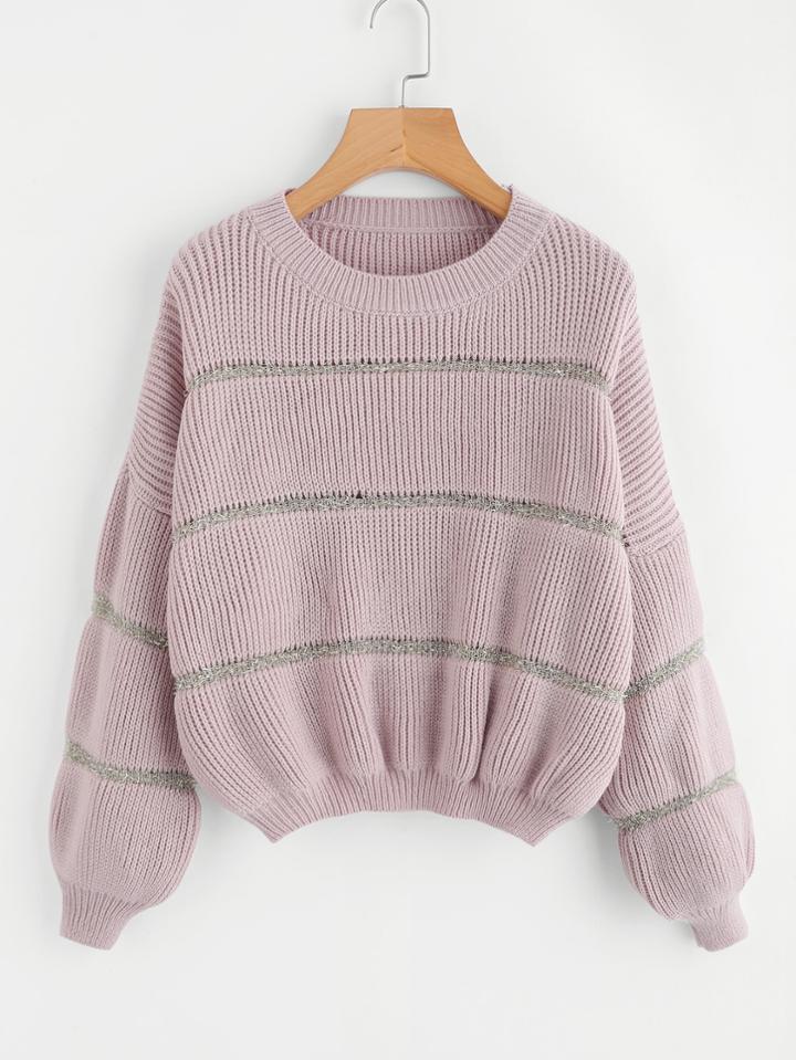 Romwe Glitter Insert Lantern Sleeve Jumper