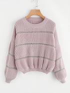 Romwe Glitter Insert Lantern Sleeve Jumper