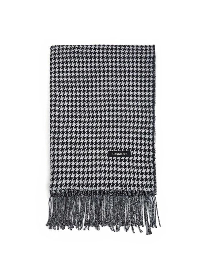 Romwe Fringe Trim Houndstooth Scarf