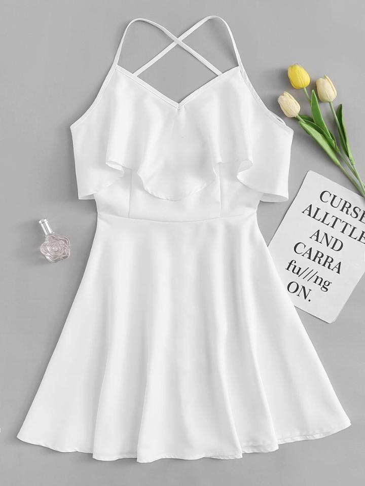 Romwe Criss Cross Back Tiered Dress