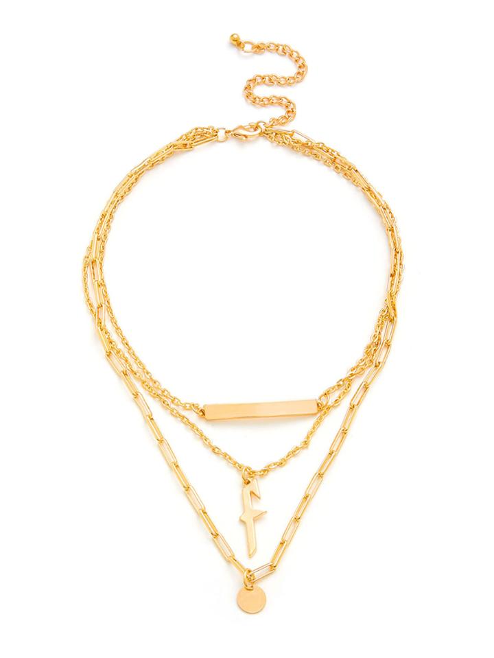 Romwe Geometric Pendant Layered Chain Necklace