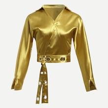 Romwe Surplice Wrap Ring Decoration Blouse
