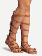 Romwe Brown Peep Toe Strappy Gladiator Sandals