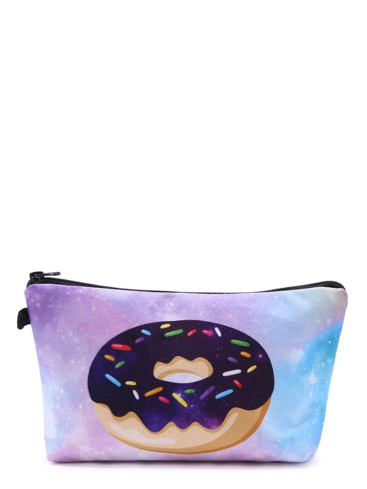 Romwe Doughnut And Galaxy Print Makeup Bag