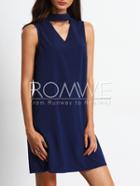 Romwe Royal Blue Keyhole Front Self-tie Back Shift Dress