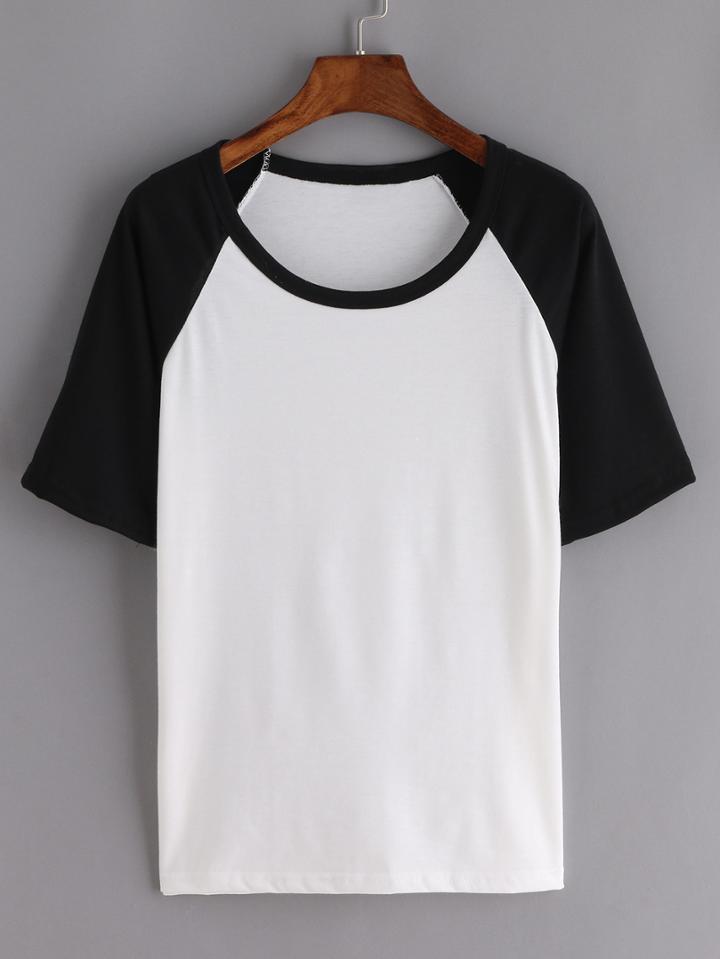 Romwe Contrast Raglan Sleeve Black White T-shirt