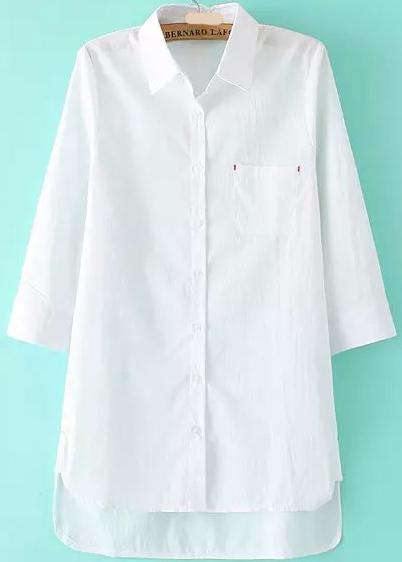 Romwe Dip Hem Lapel With Pocket Blouse