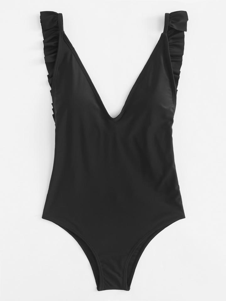 Romwe Backless Ruffle Swimsuit