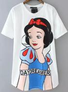 Romwe Snow White Print Loose T-shirt
