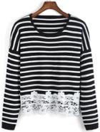 Romwe Striped Contrast Lace Sweater