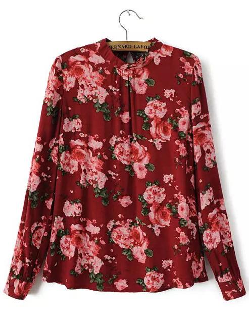 Romwe Florals Keyhole Blouse