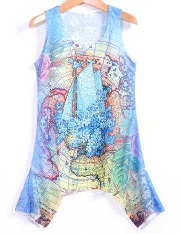 Romwe Irregular Hem Map Print Vest