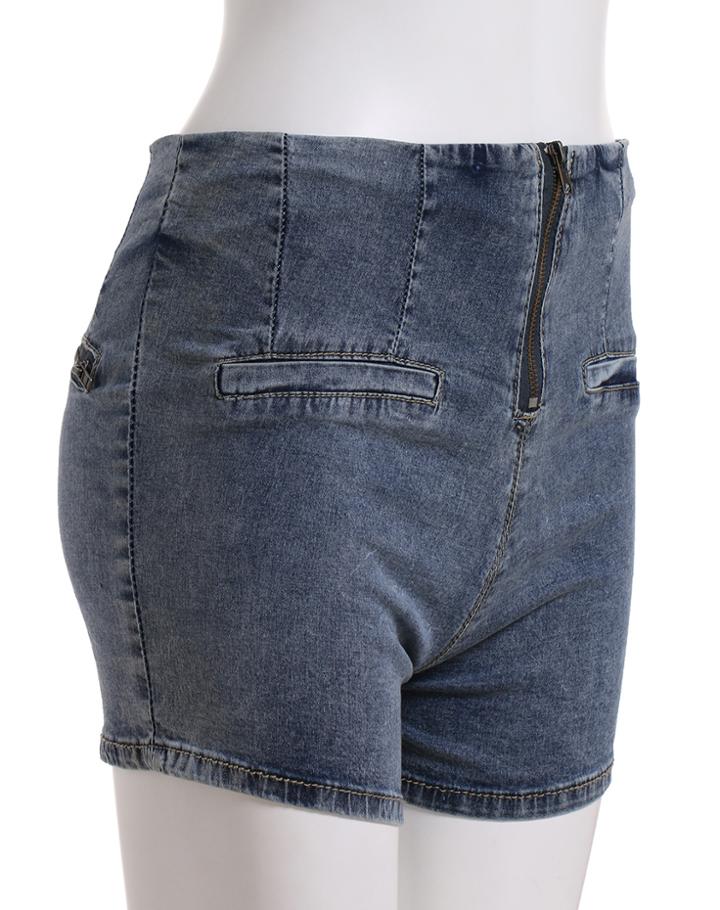 Romwe High Waist With Zipper Denim Shorts