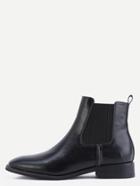 Romwe Black Faux Leather Square Toe Elastic Short Boots
