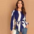 Romwe Self Belted Striped Top